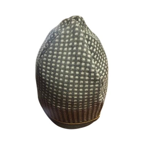 Jytte Wool Knit Beanie Winter Hat Green w Yellow Strip on Band Ski Snowboard - Picture 3 of 7